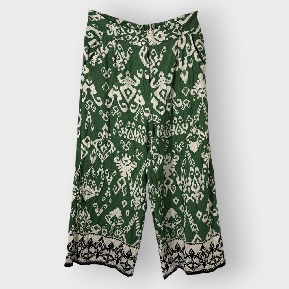 Haute Hippie Womens Capri Pants | L | Linen Blend | Wide Leg | Boho Artsy